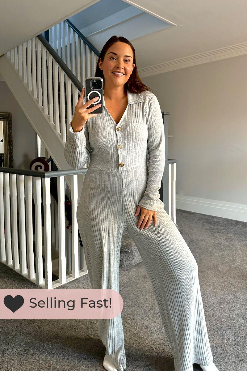 Collared Button Top Rib Jumpsuit