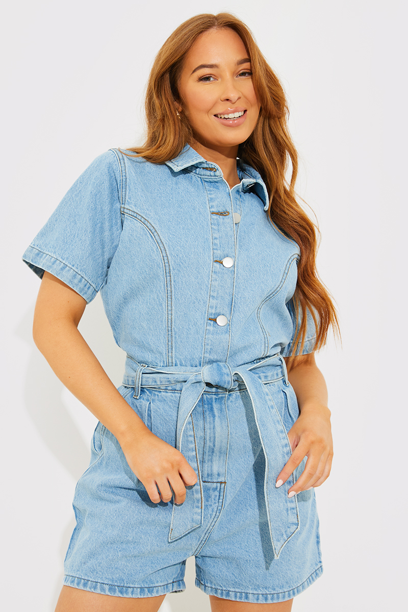 Button Through Denim Playsuit