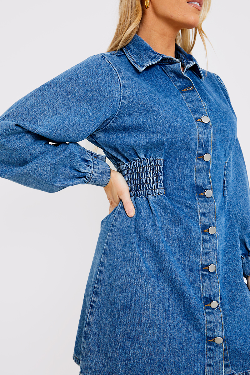 Ameri SHIRRING COLLAR DENIM DRESS 【公式通販】