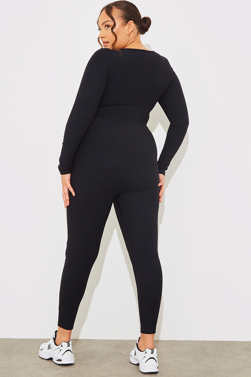 In The Style Scoop Neck Long Sleeve Unitard - Black