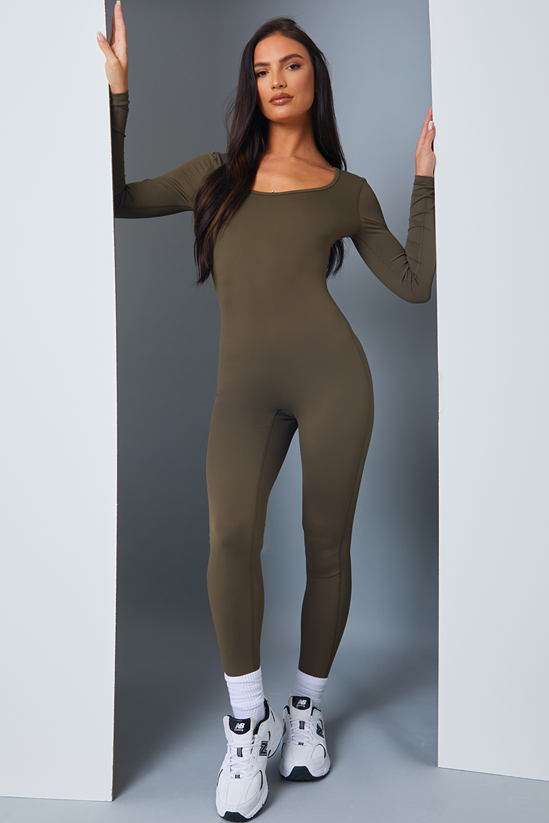 Womens Scoop Neck Nylon Long Sleeve Unitard - Unitards