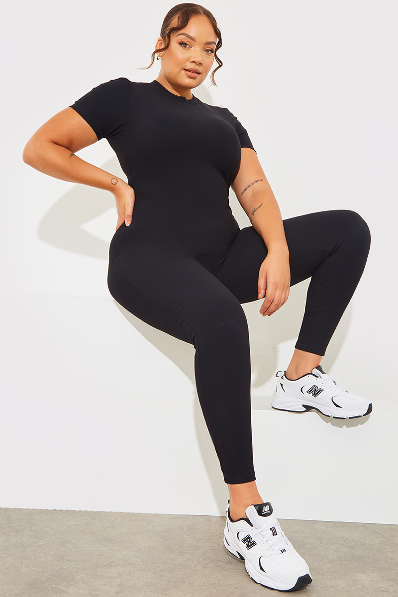 Crew Neck Short Sleeve Sculpt and Control Full Length Unitard