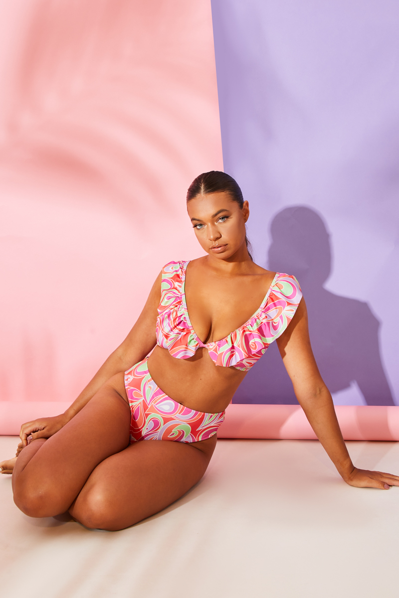 Ruffle pink sale bikini