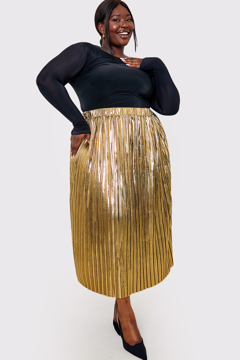 Gold Plisse Maxi Skirt