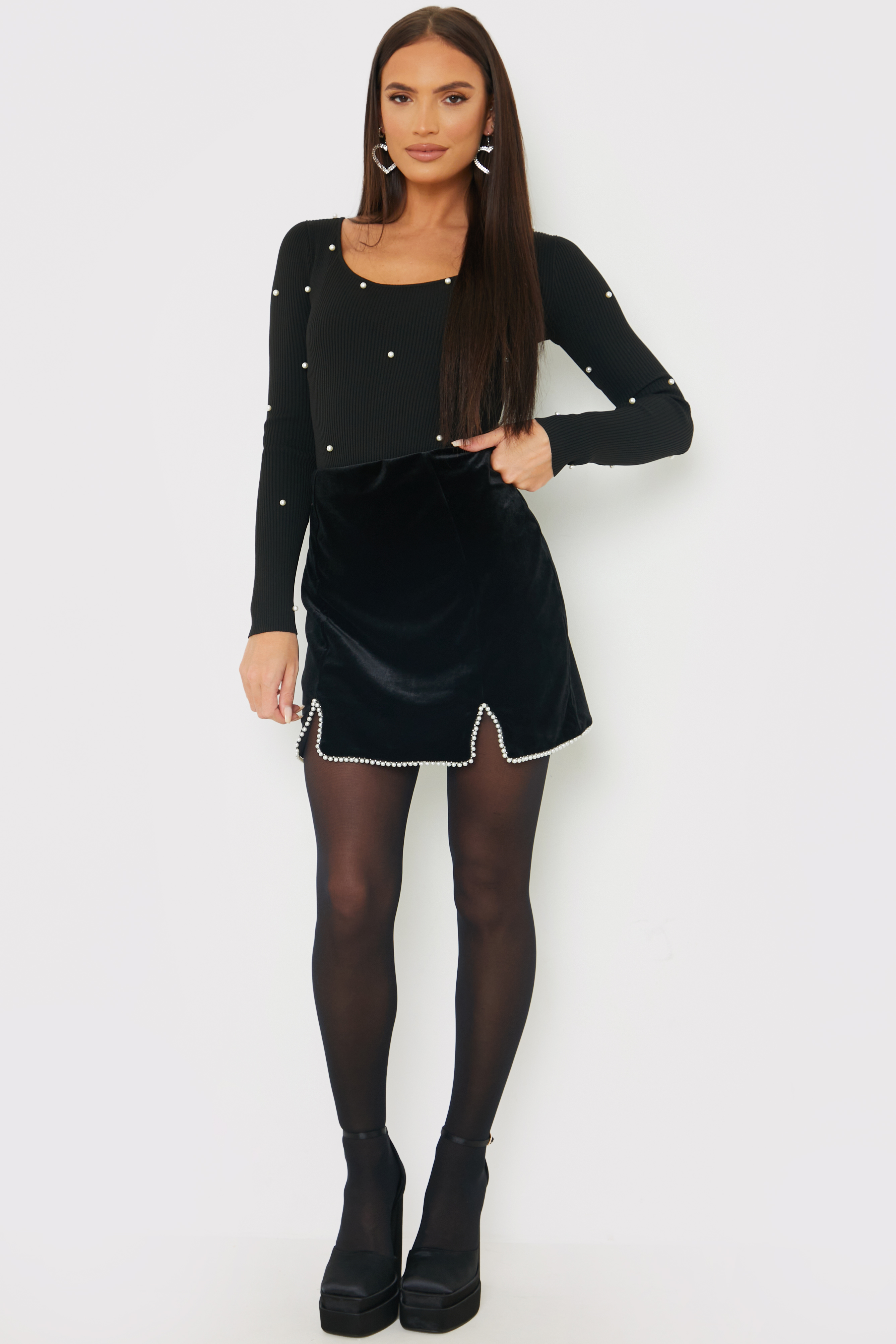 A black clearance velvet skirt