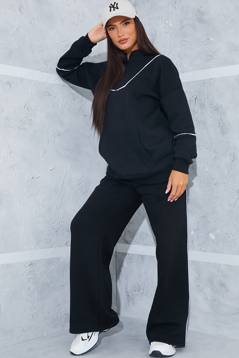 Contrast Piping Wide Leg Joggers