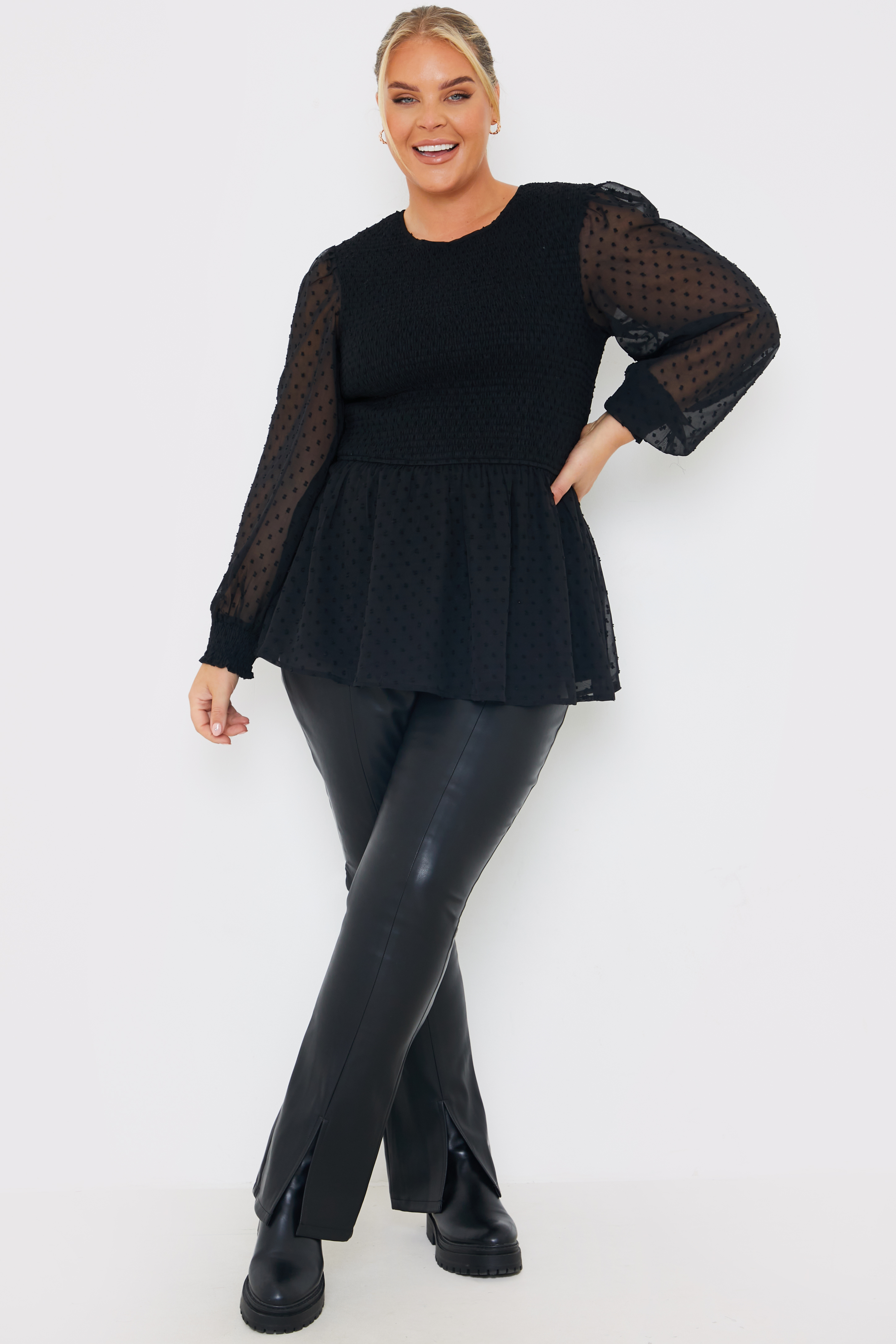 PU Split Hem Flare Trousers