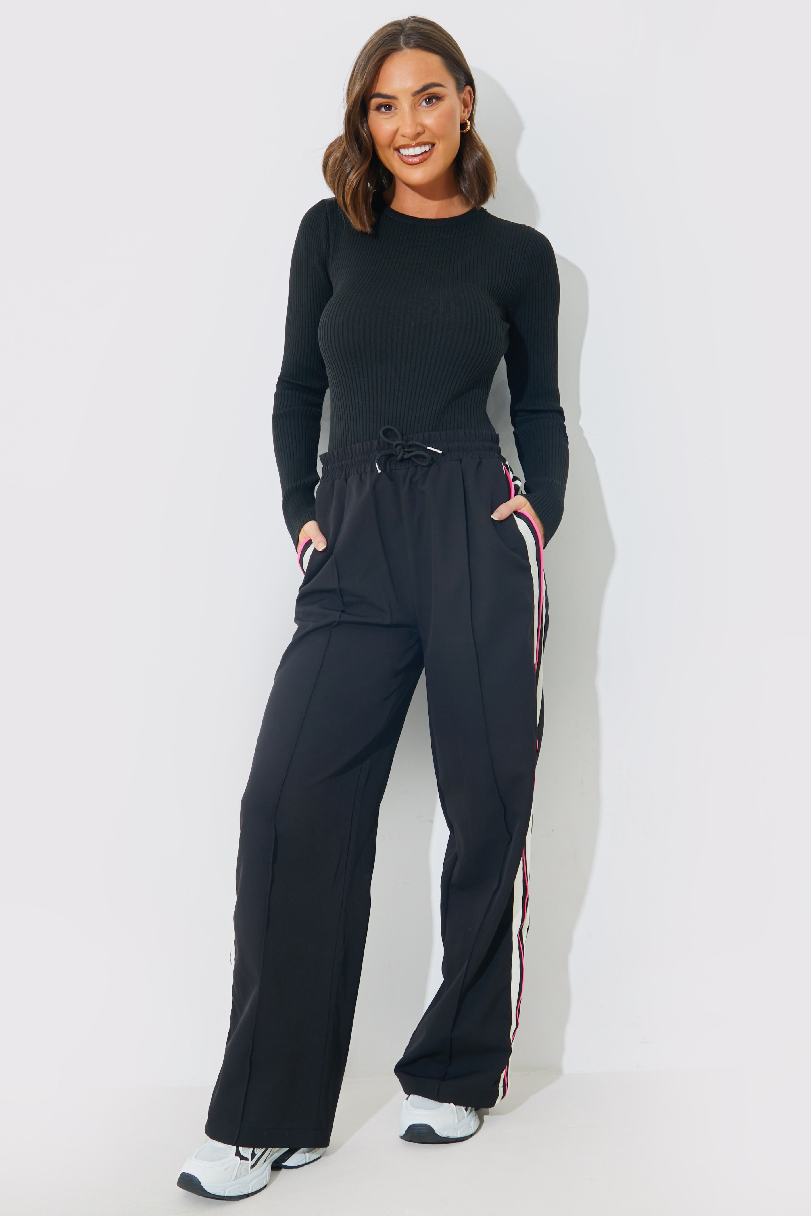Stripe Detail Wide Leg Trousers