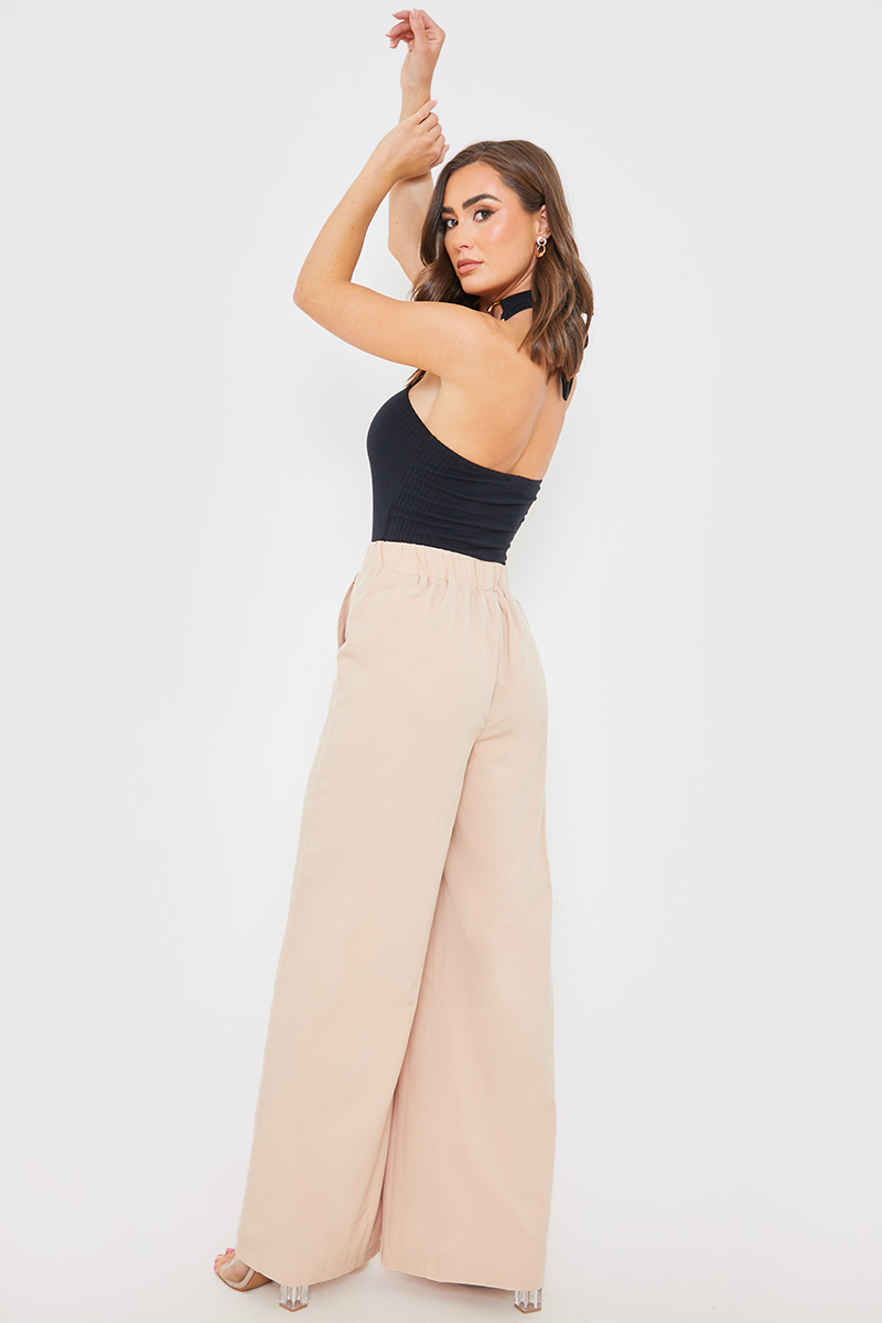 Suki Pants - Elasticated High Waist Wide Leg Textured Pants in Dark Oak |  Showpo USA