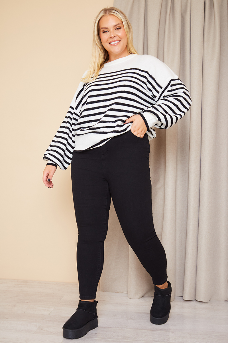 Black and white striped skinny jeans best sale