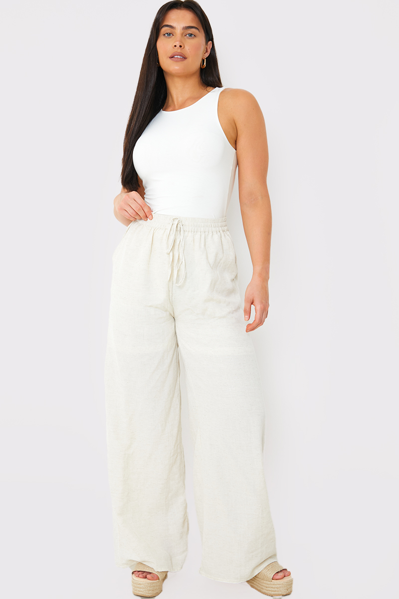 Linen Look Wide Leg Trousers