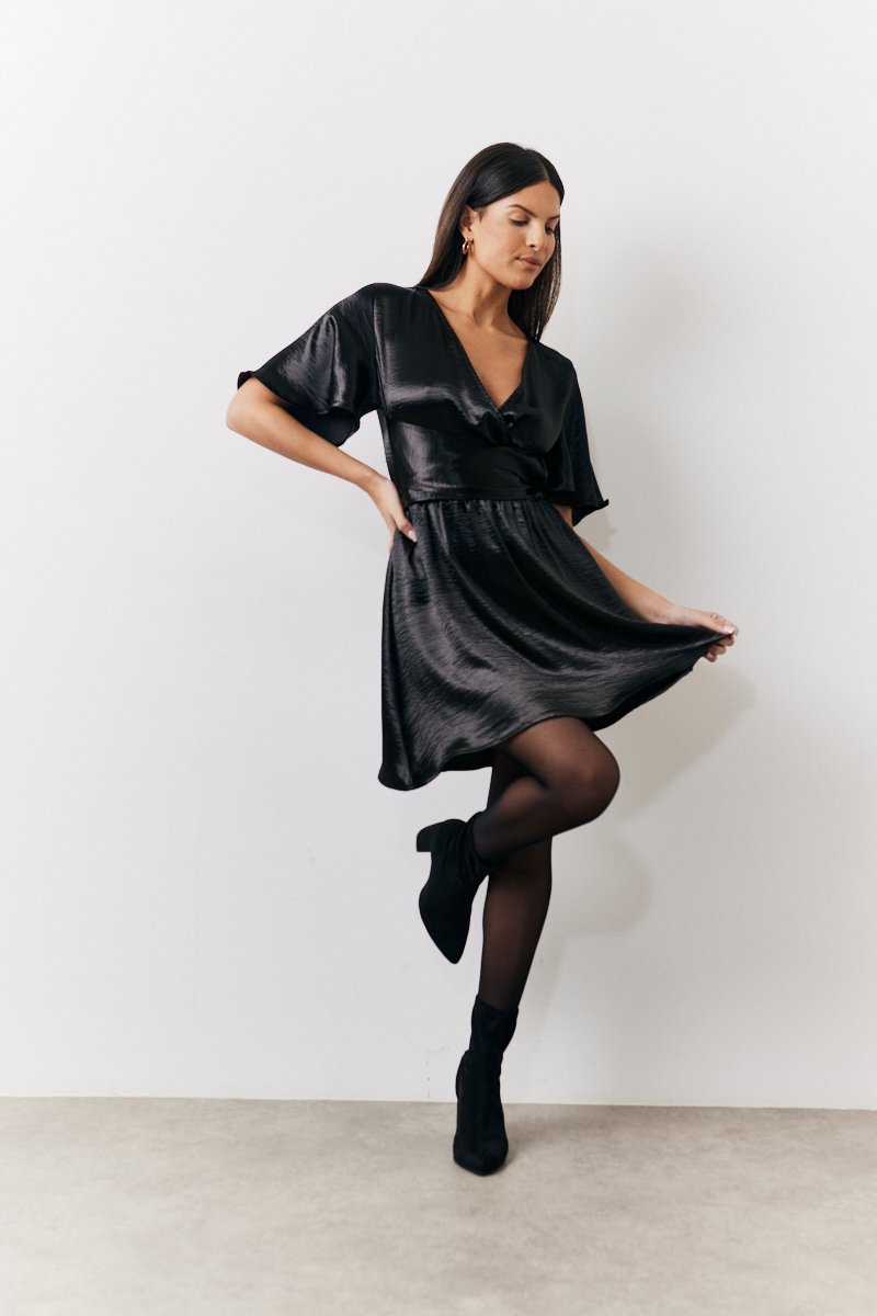 Liquid Satin Wrap Front Detail Mini Dress