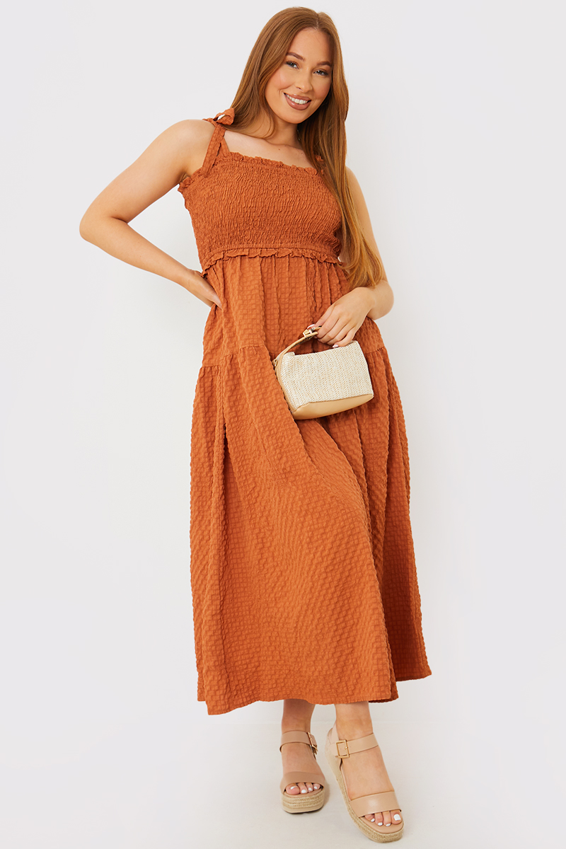 Bandeau Shirred Bust Midi Dress