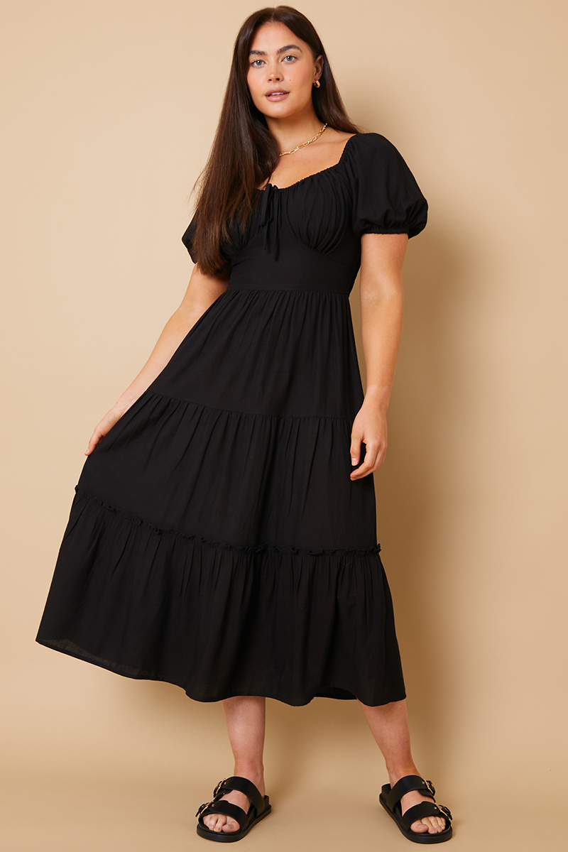 Milkmaid Tierred Linen Midi Dress