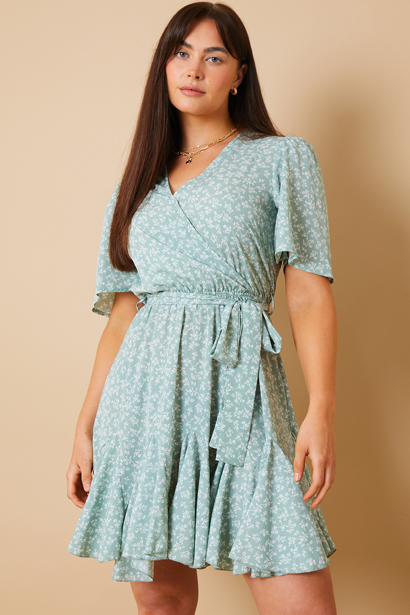 Floral Wrap Godet Mini Dress