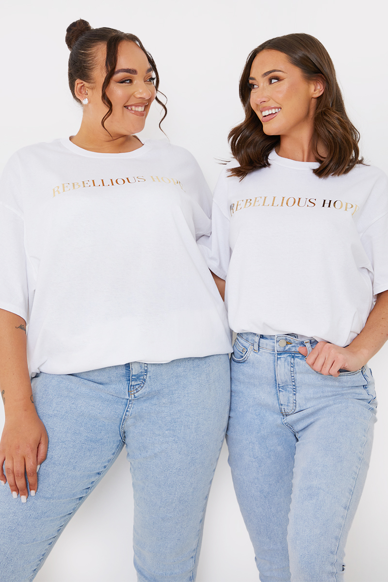 Rebellious Hope Metallic Slogan T-Shirt
