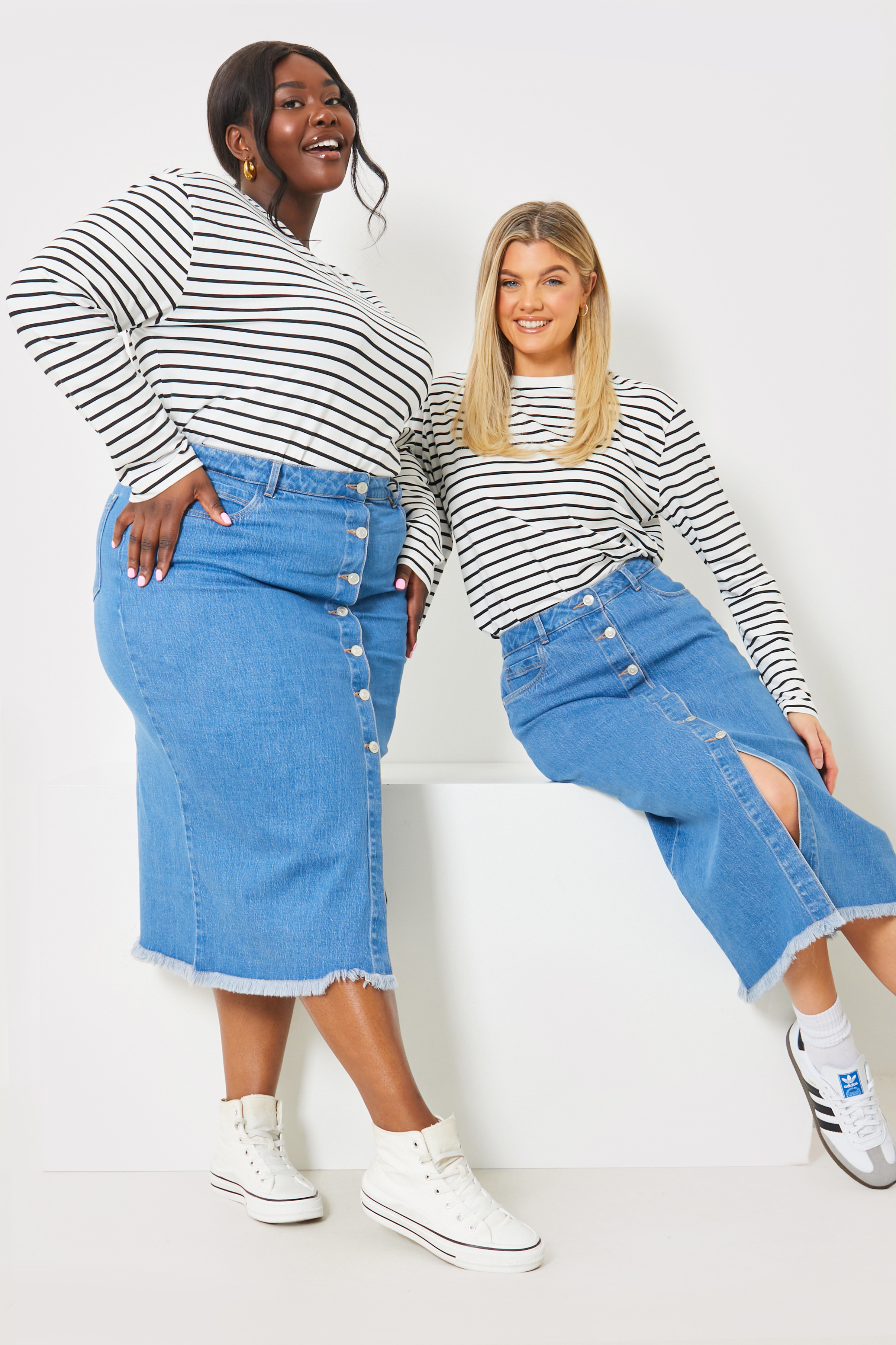 Denim midi skirt button hotsell