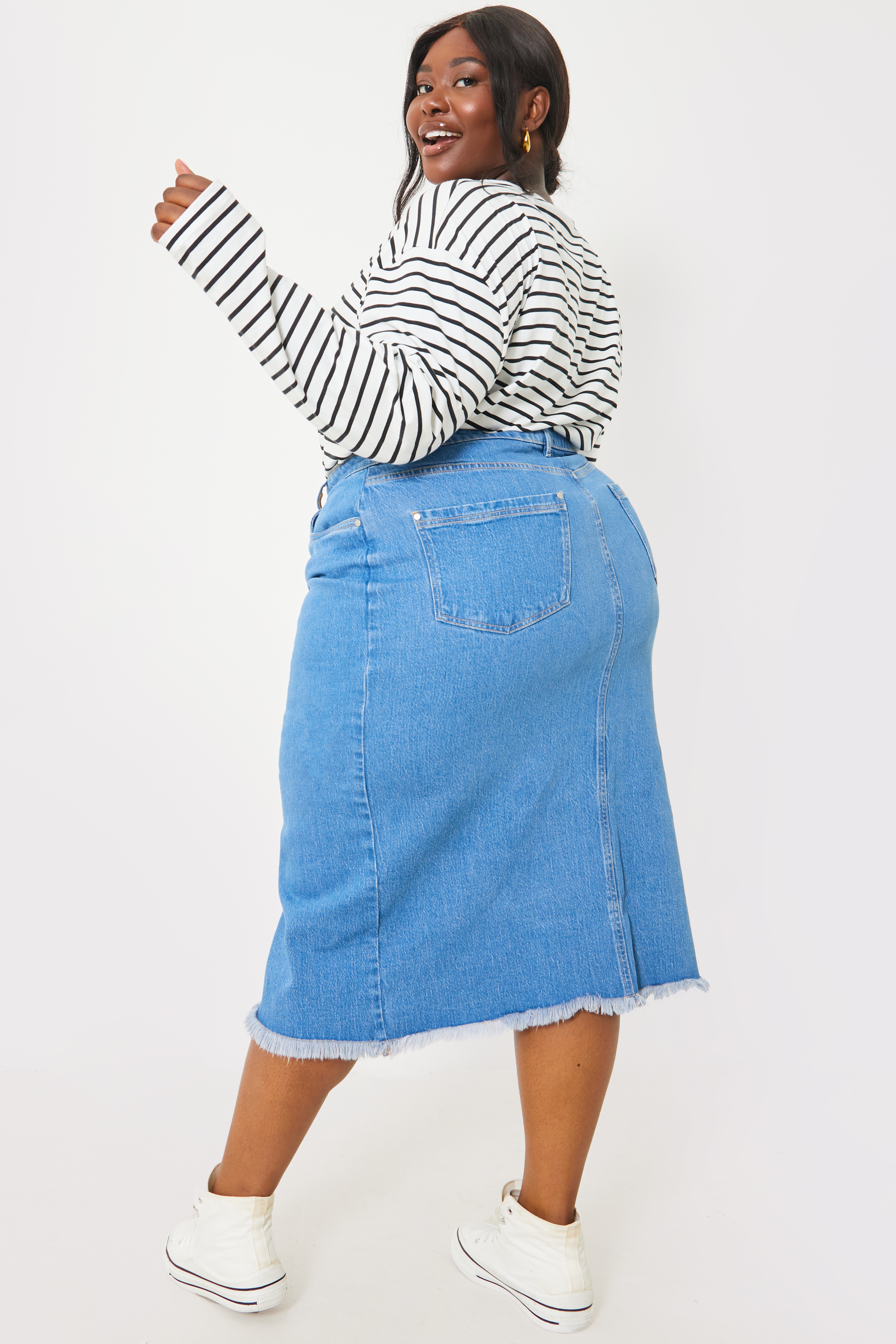 Button up front midi cheap skirt