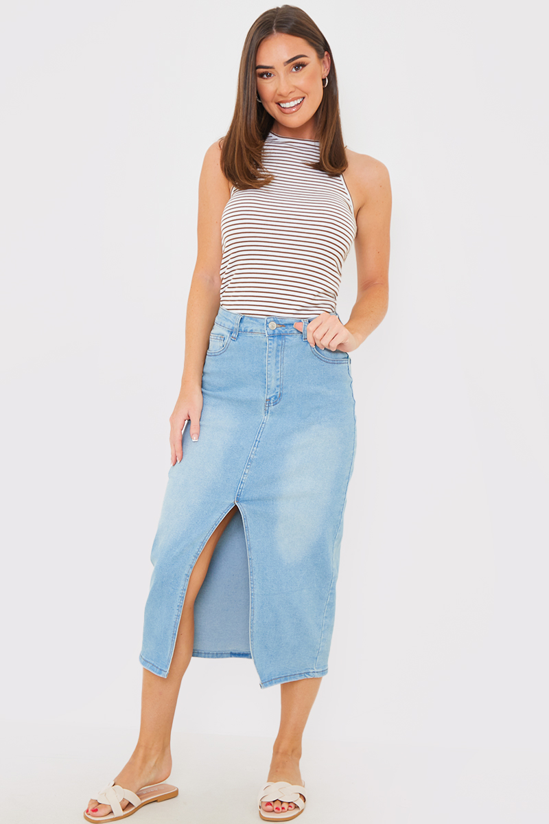 Light denim midi skirt hotsell