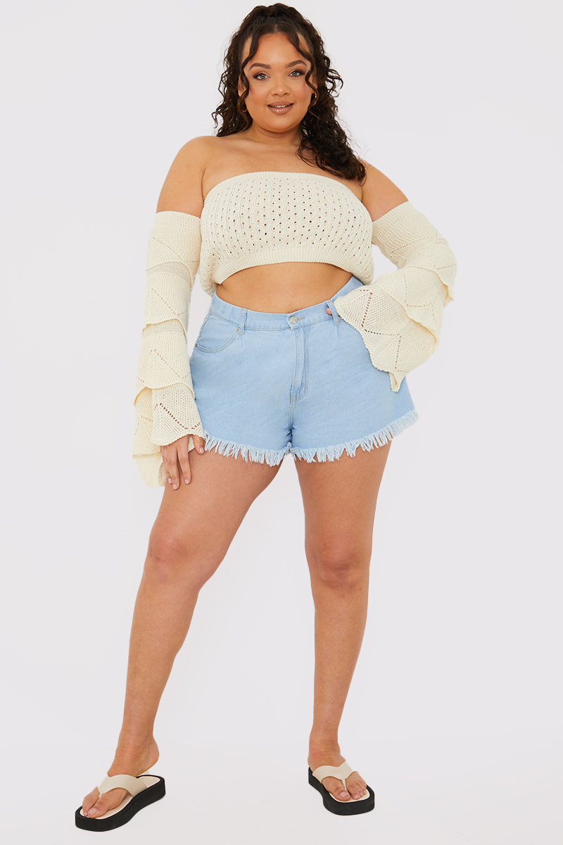 Light Wash Flared Denim Shorts