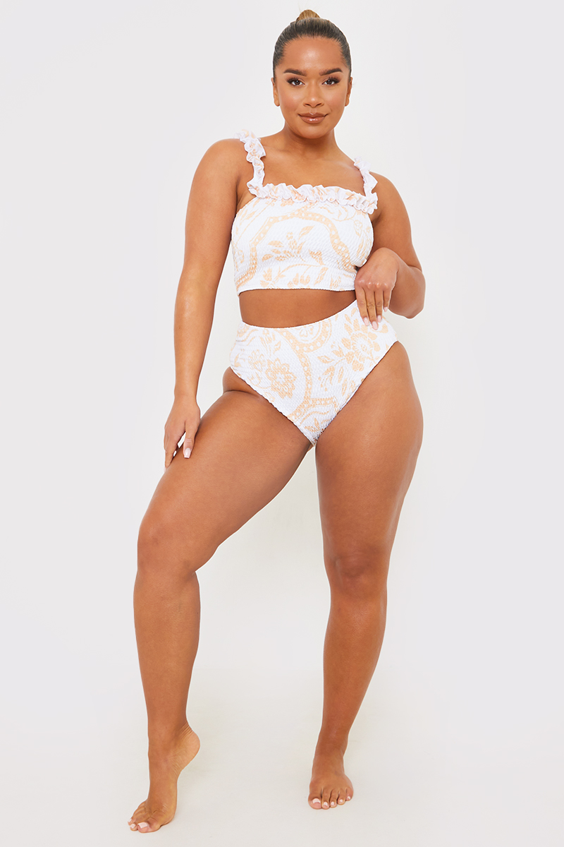 High waisted shirred deals bikini bottoms