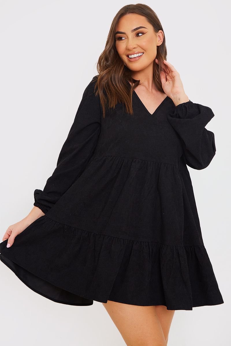 Corduroy Collared Smock Dress