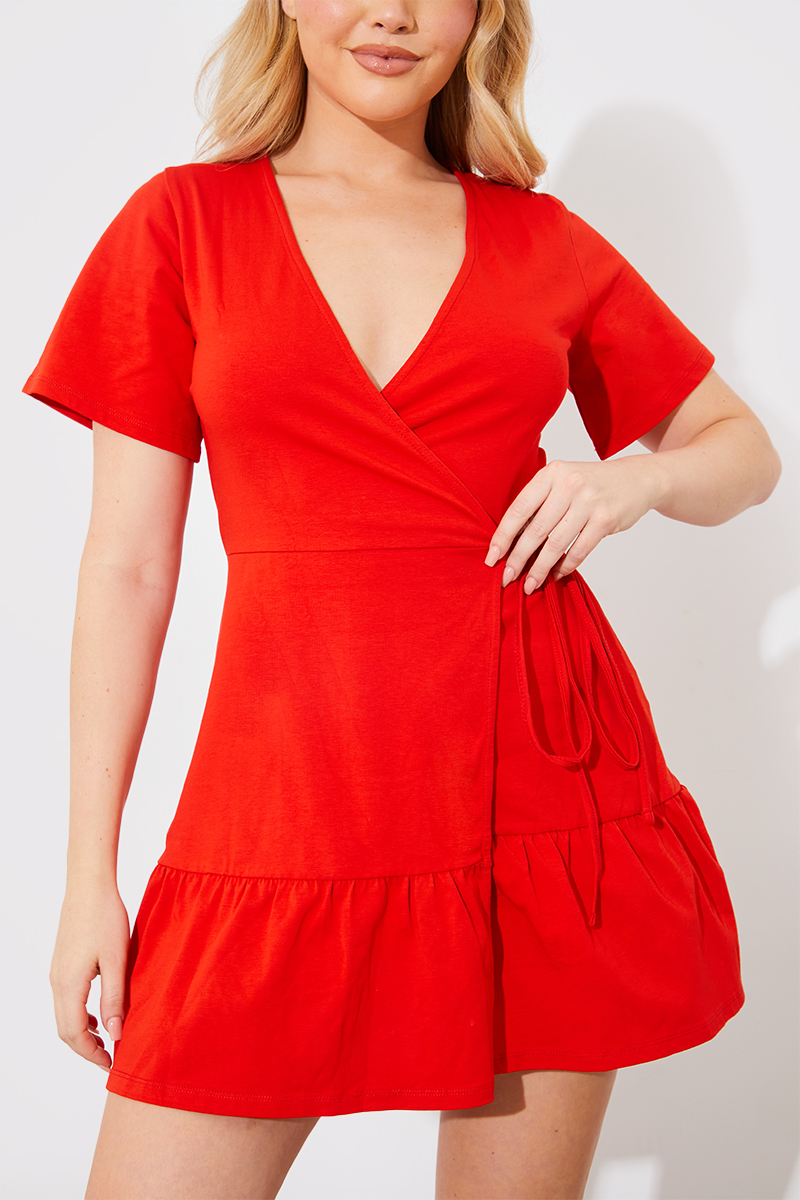 Red short sleeve sales wrap dress