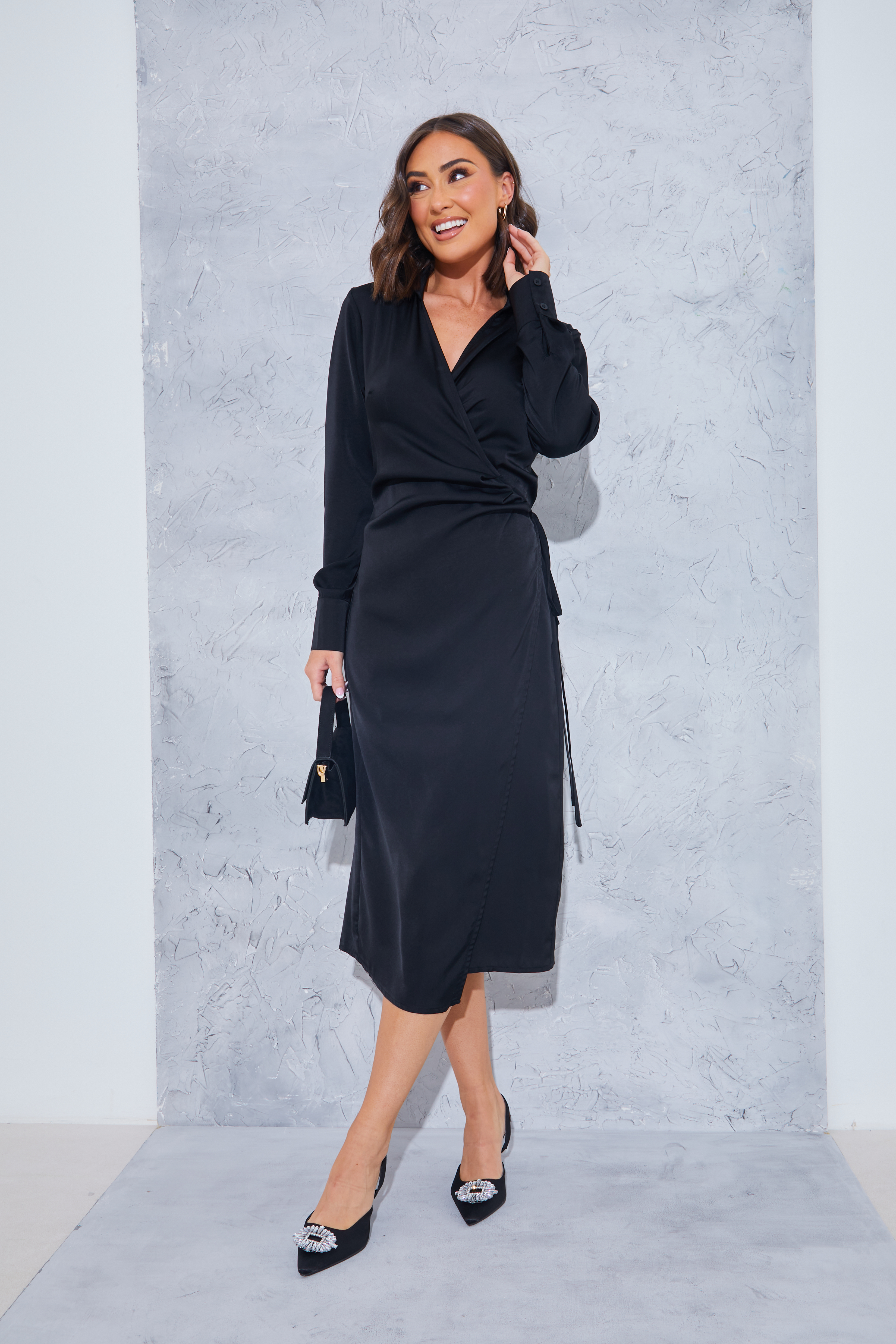 Wrap Collared Midi Dress