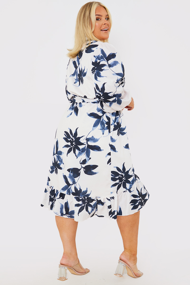 Orders white floral print frill detail midi dress