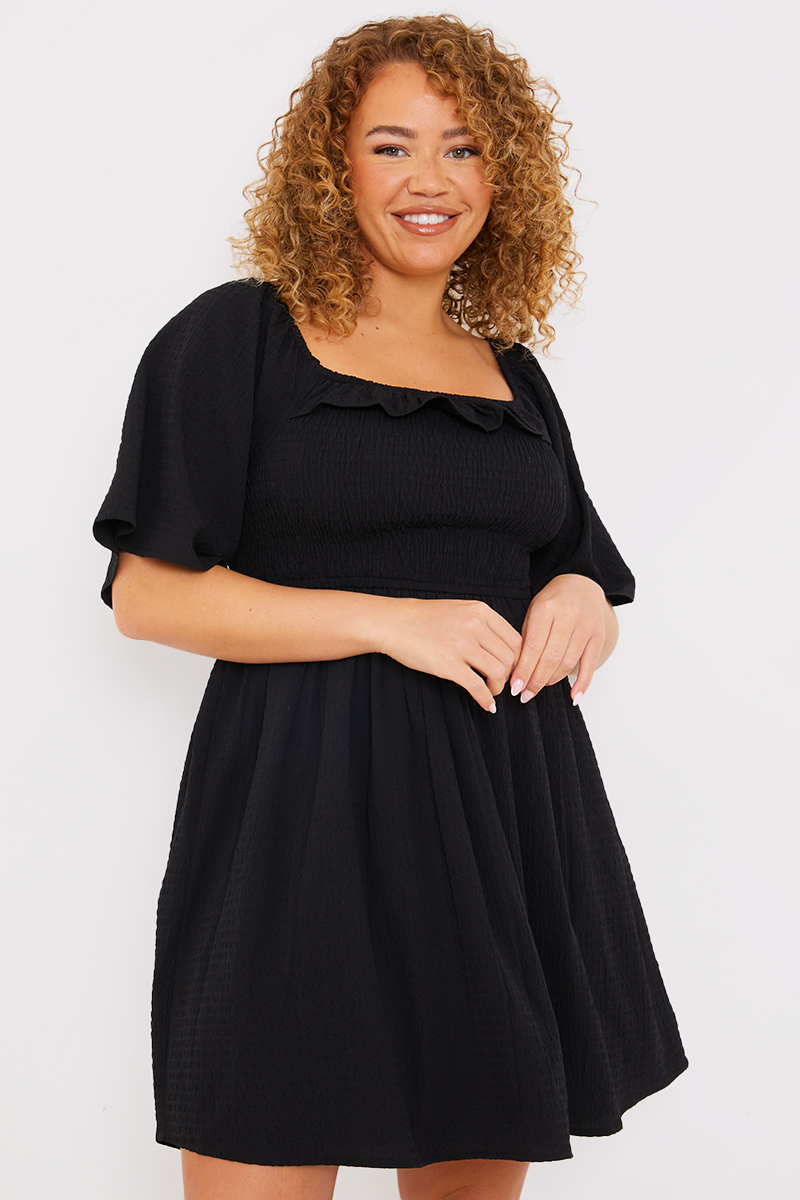 Textured Frill Detail Shift Dress | In The Style UK