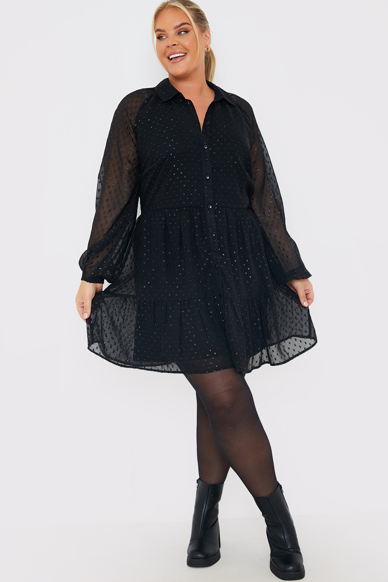 Metallic Dobby Collared Smock Dress