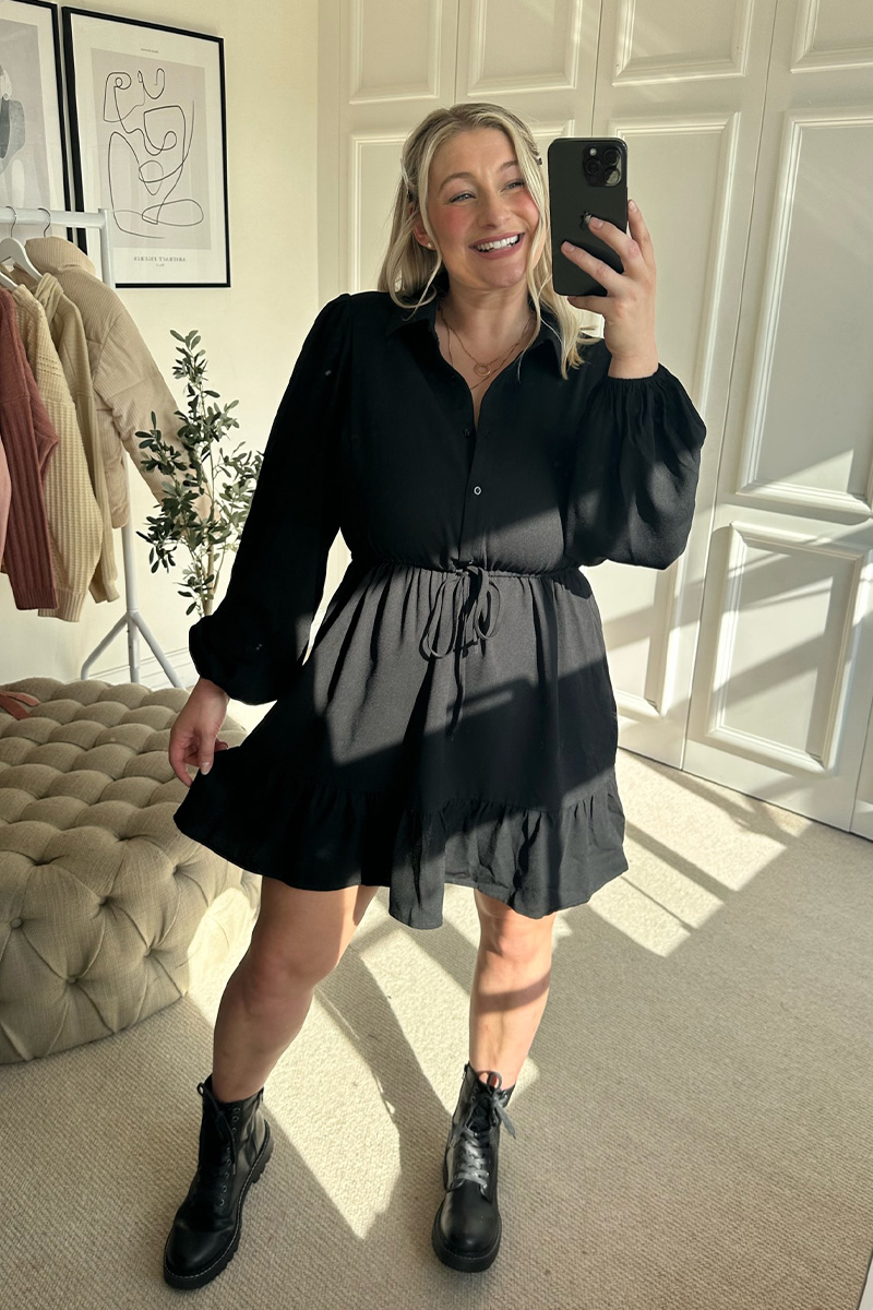 Ruffle Hem Mini Shirt Dress