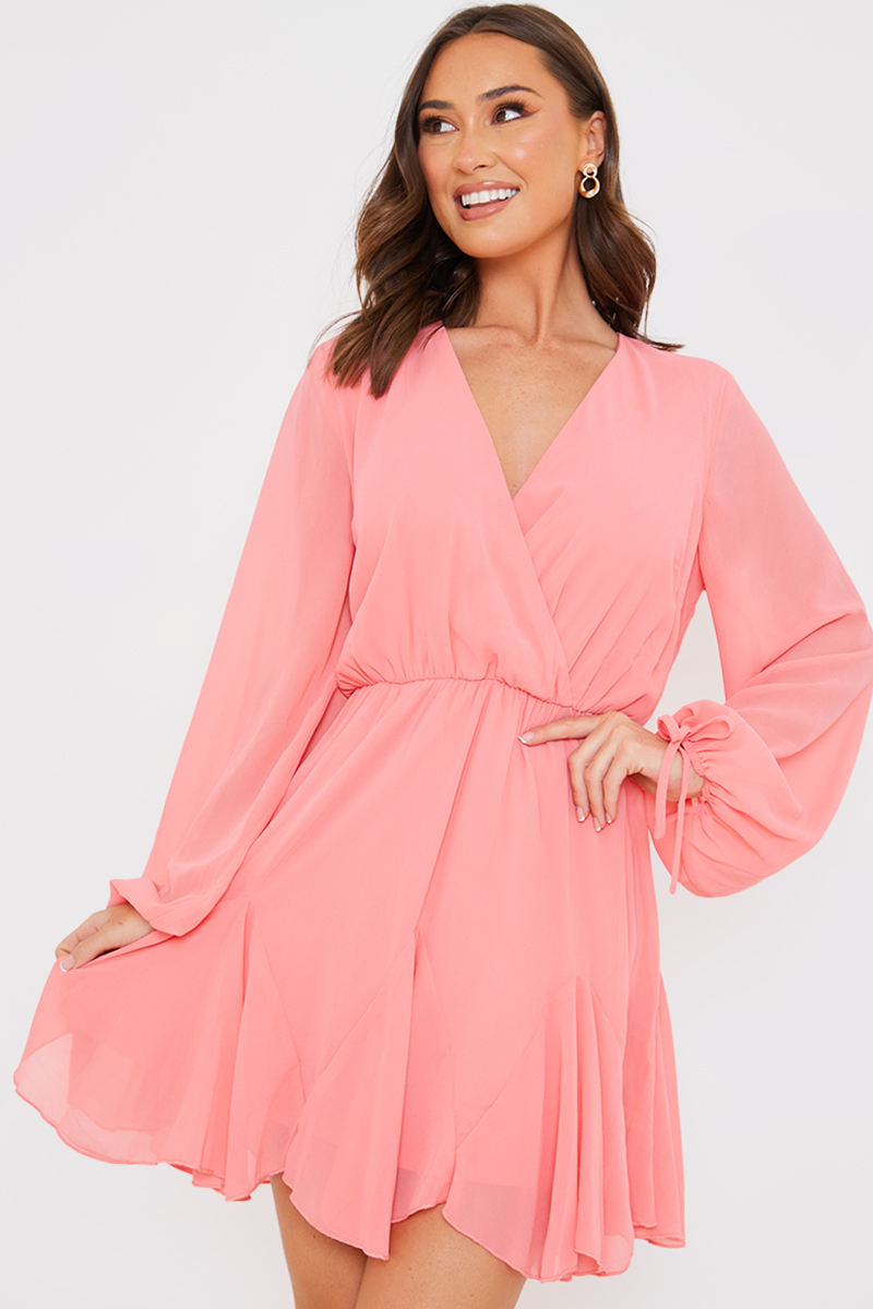 Long sleeve mini wrap 2025 dress