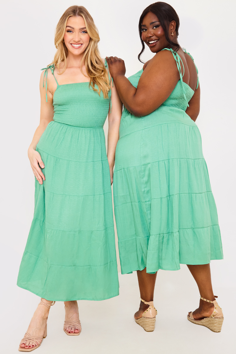 Buy In The Style Green Perrie Sian Tie Strap Ruched Under Bust Midaxi Dress  from Next Luxembourg