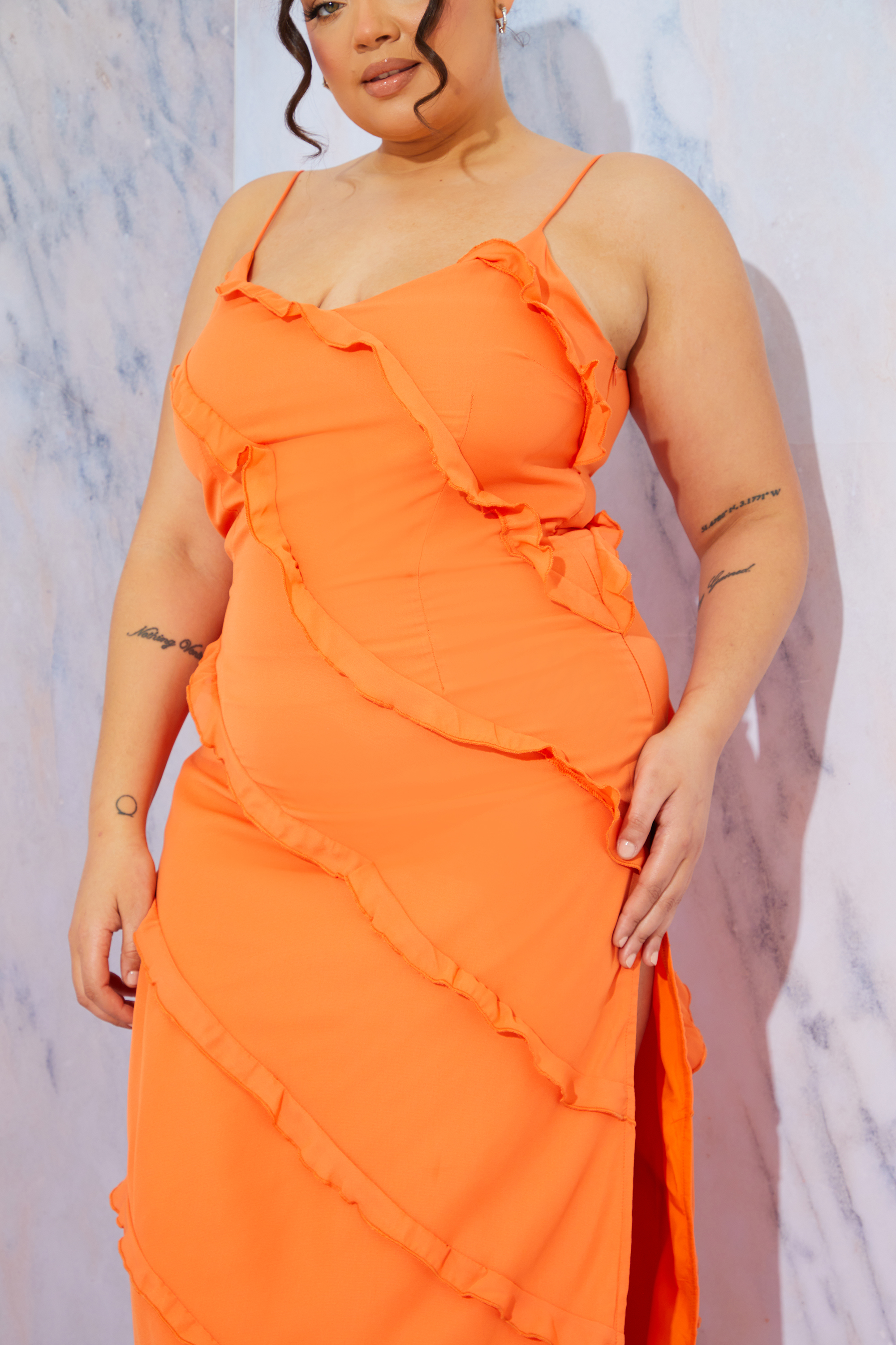 In The Style Perrie Sian Ruffle Detail Maxi Dress - Orange