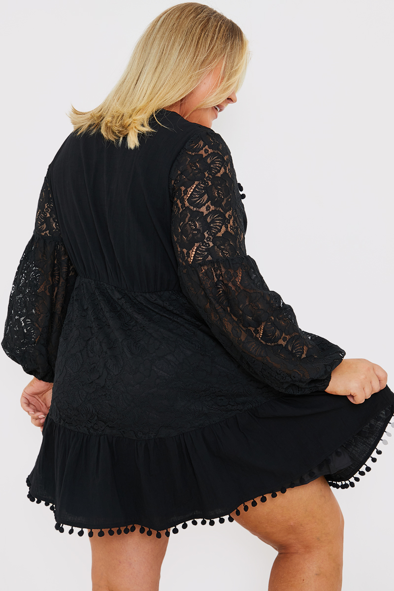 18+ Black Lace Bell Sleeve Dress