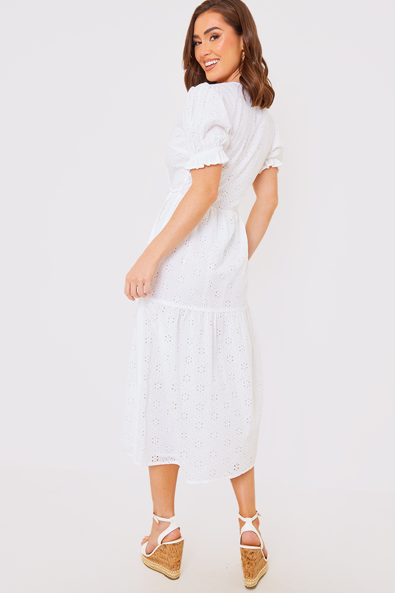 Broderie Wrap Tiered Midaxi Dress