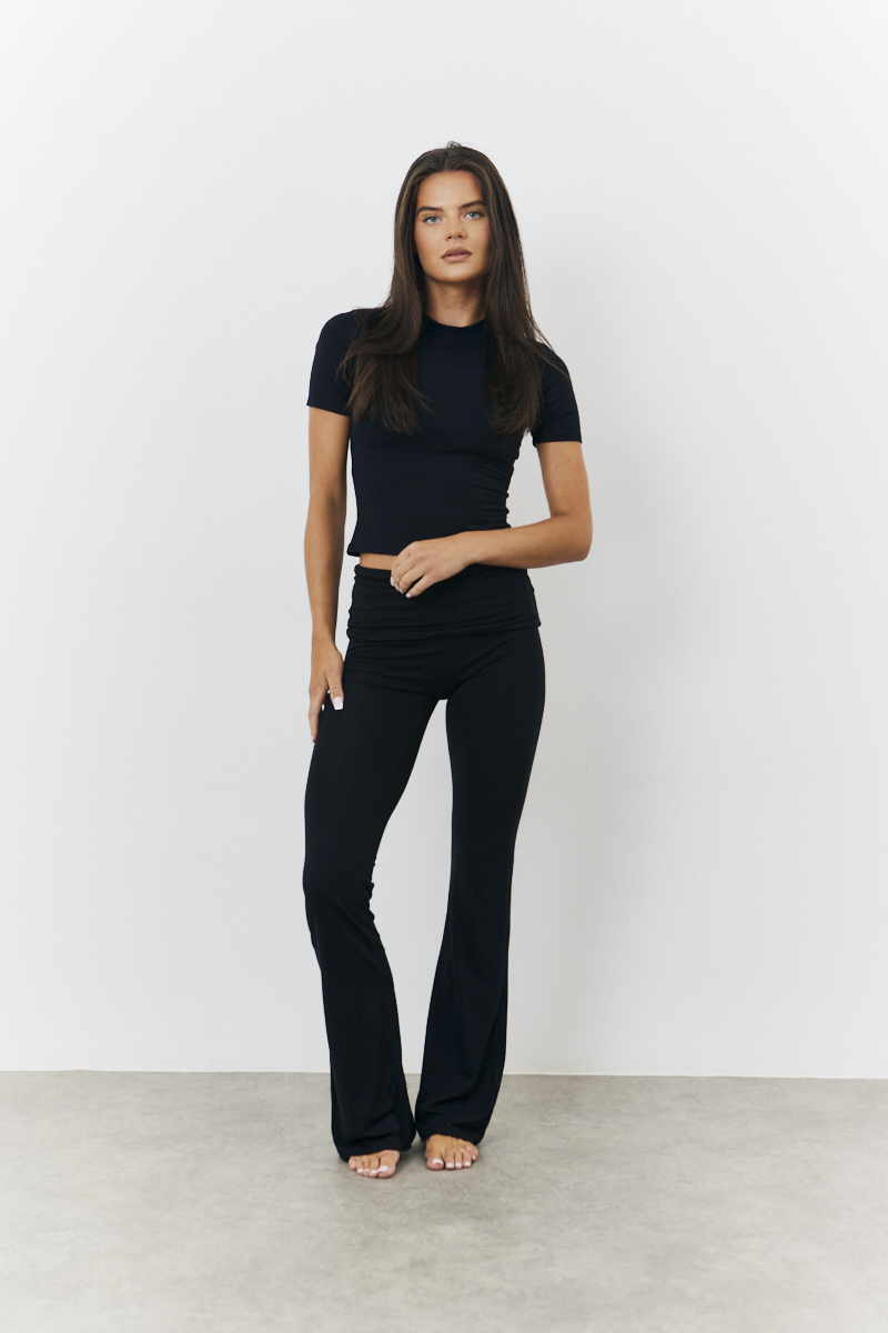 Sculpting Fold over Waistband Flare Leg Trouser