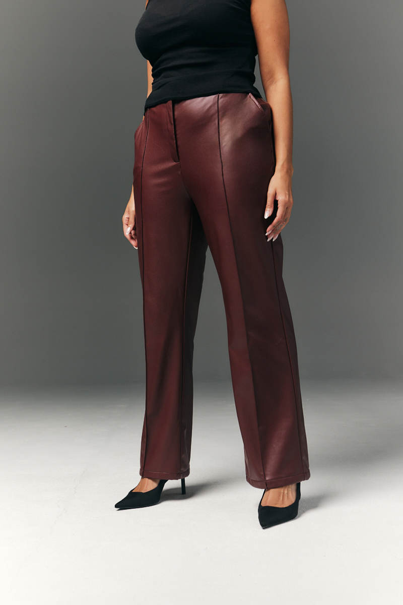 leather look straight leg trousers