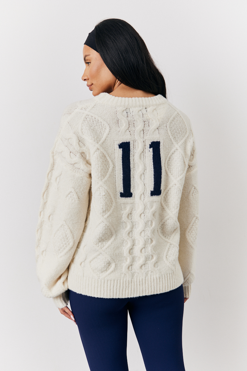 Cable Knit Varsity Sweater