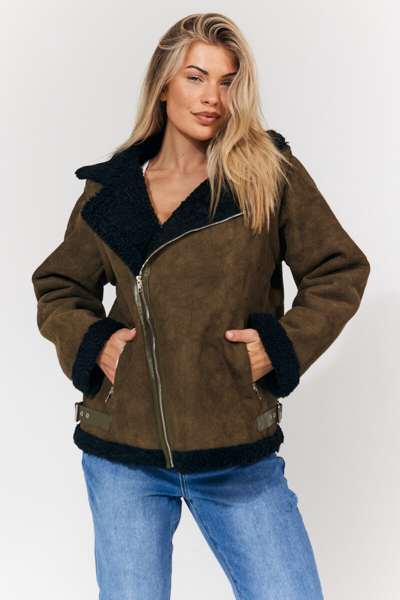 Khaki aviator jacket womens best sale