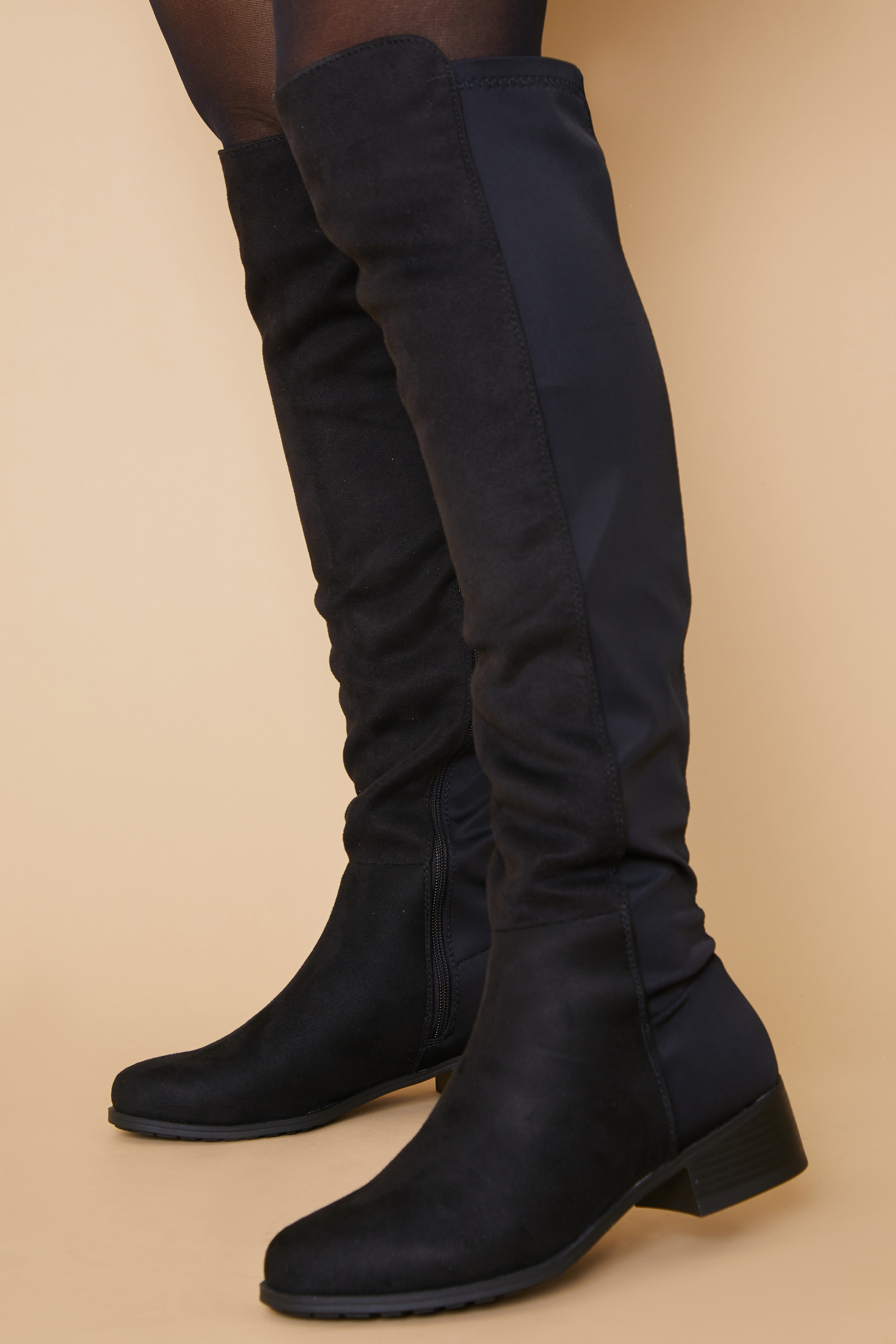 Suede Elasticated Back Knee High Boots