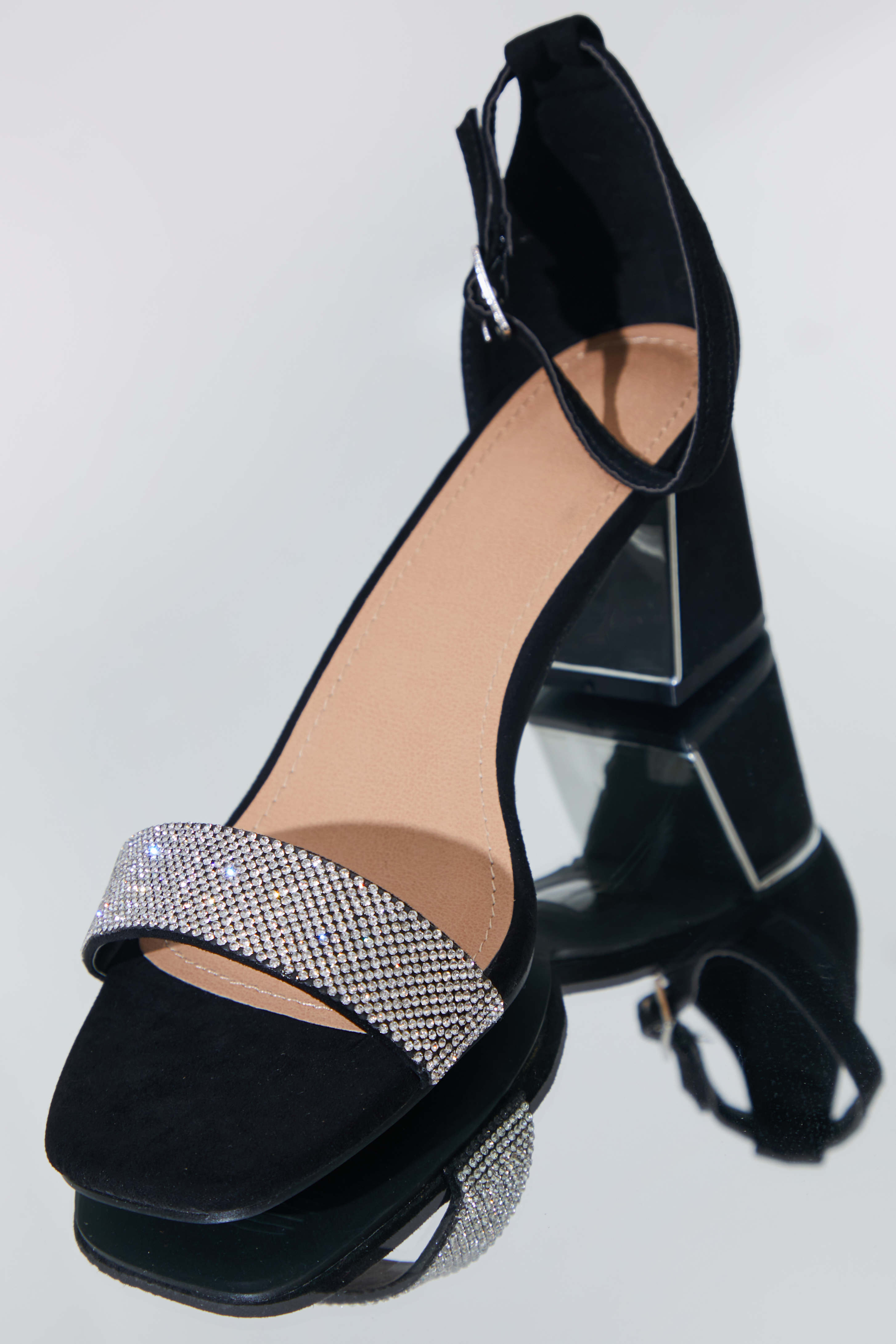 Black Wide Fit Diamante Strap Low Block Heel