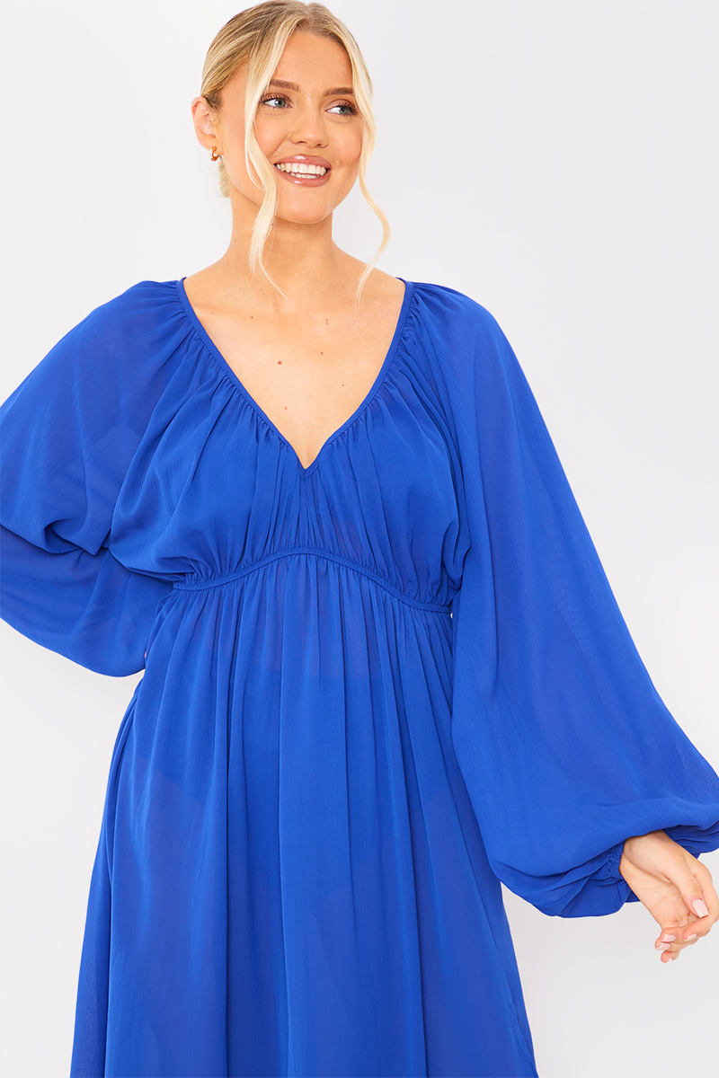 Chiffon balloon sleeve dress hotsell