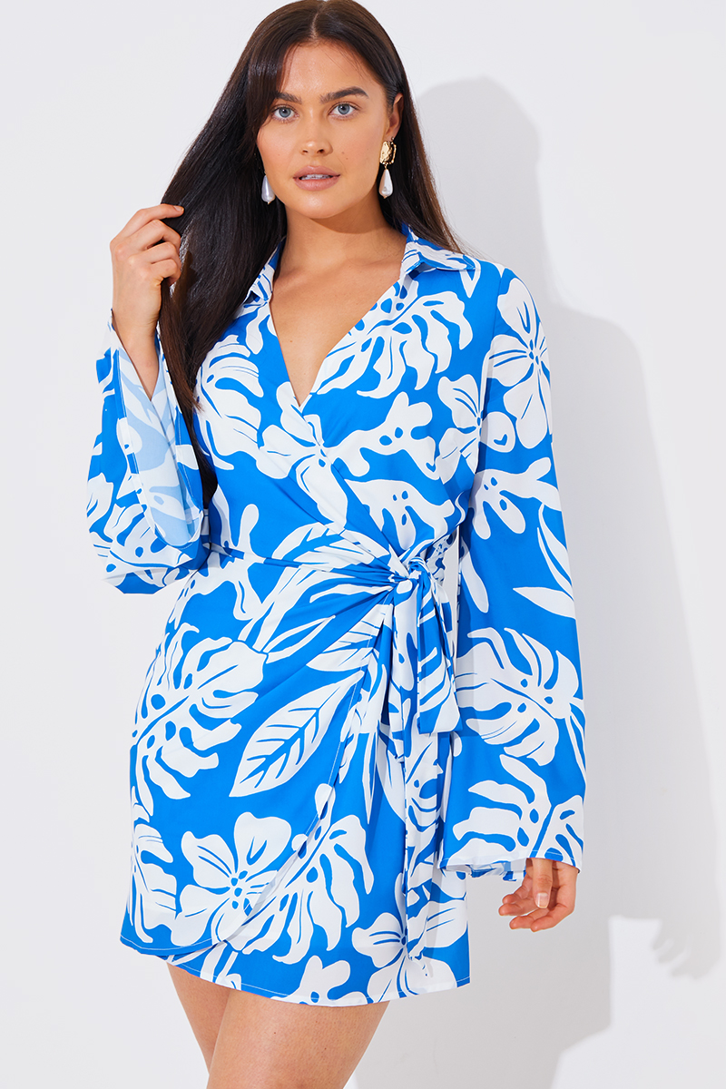 Printed Wrap Mini Dress