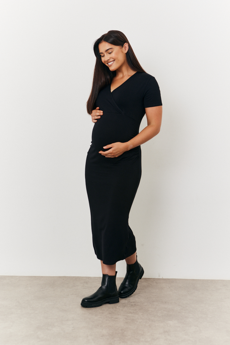 Maternity Short Sleeve Midi Wrap Dress