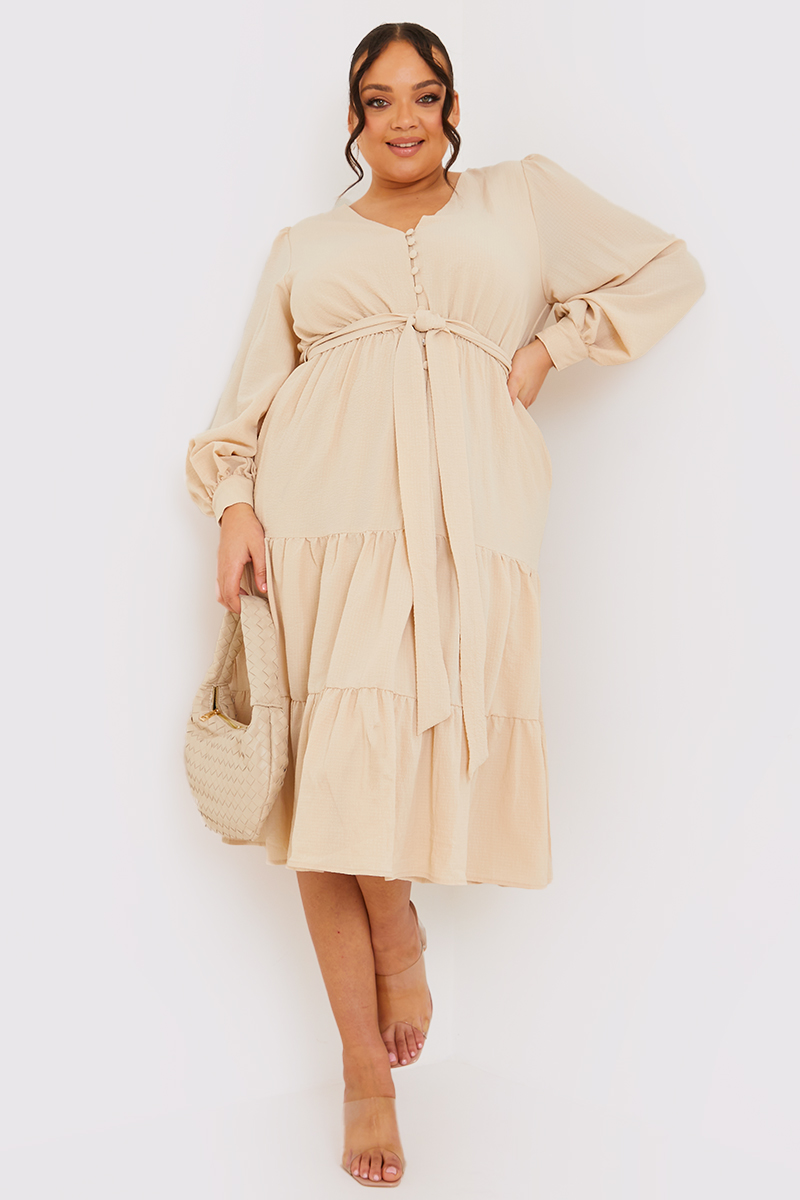 Melody button outlet through midi dress