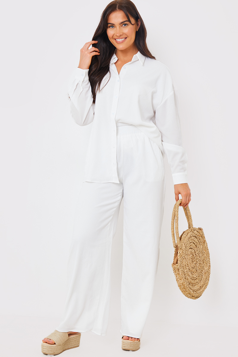 Linen Look Wide Leg Trousers