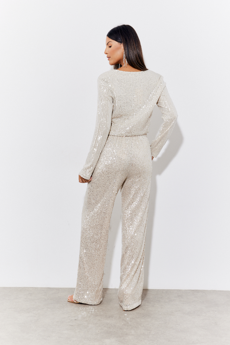 Gold Sequin Wide Leg Trouser 