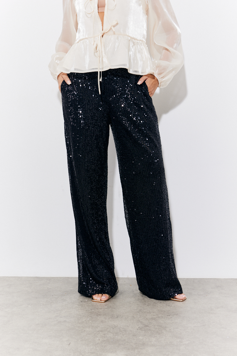 Black Sequin Wide Leg Trouser 